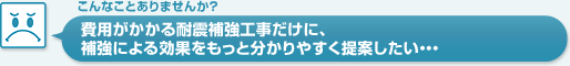 費用がかかる耐震補強工事だけに、補強による効果をもっと分かりやすく提案したい…